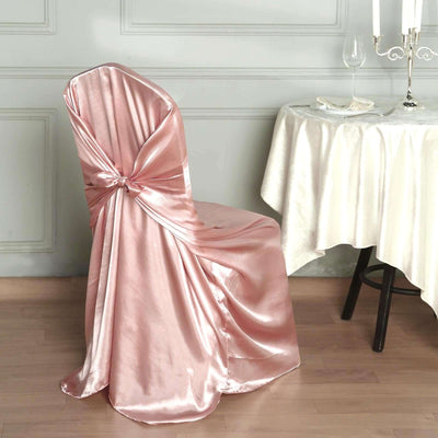 Pink satin chair cover draped elegantly for event styling.
