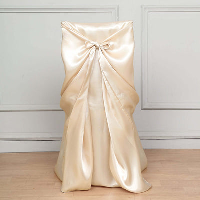 Satin chair cover with bow detail in elegant cream color
