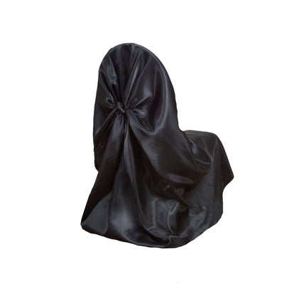 Black satin chair cover with bow detail