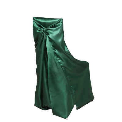 Green satin chair cover with elegant draping design