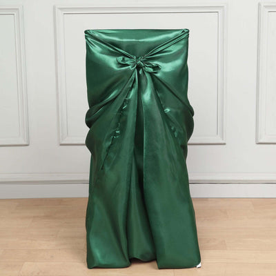 Green satin chair cover with bow detail