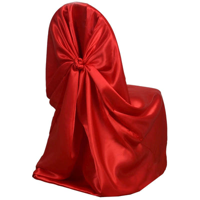Red satin chair cover with bow detail