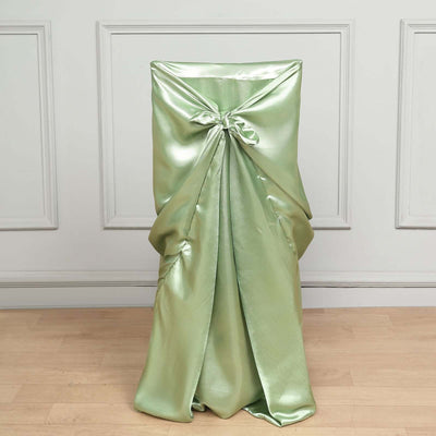 Green satin chair cover with a bow detail
