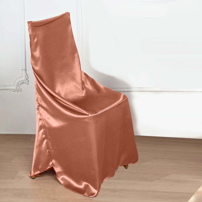Satin chair cover in rose gold for elegant event decor