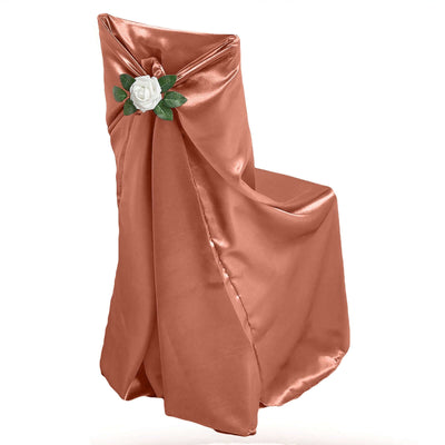 Copper satin chair cover with floral accent