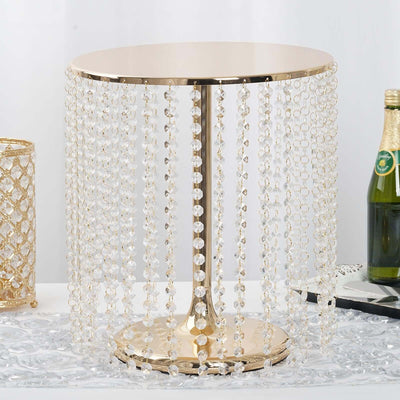 Elegant round side table with crystal beading and gold finish.
