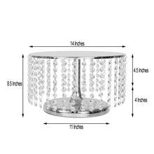 Metallic Silver 8 Inch Tall Pedestal Cake Stand With Crystal Chains 14 Inch Round