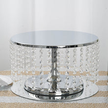 14 Inch Round Pedestal Cake Stand With Crystal Chains Metallic Silver 8 Inch Tall