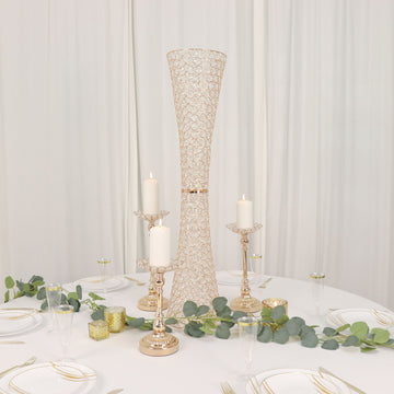 Create a Luxurious Atmosphere with the Metallic Gold and Crystal Beaded Hurricane Floral Vase Centerpiece