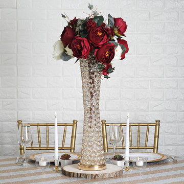 Elegant Metallic Gold and Crystal Beaded Hurricane Vase