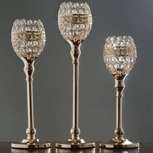 14 Inch Gold Metal Goblet Votive Candle Holder Set With Acrylic Crystals 2 Pack