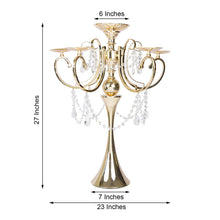 Votive Candle Holder With Hanging Crystal Drops 27 Inch Gold Metal 5 Arm Candelabra 