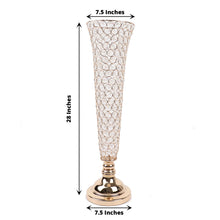 2 Gold 28 Inch Tall Trumpet Vases With Crystal Beads