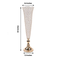 Gold 32 Inch Tall Crystal Beaded Trumpet Vase Set Table Centerpiece 2 Pack