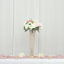2 Pack Gold 32 Inch Tall Crystal Beaded Trumpet Vase Set Centerpiece 