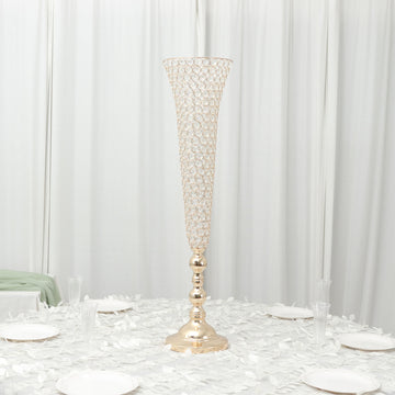 Exquisite Gold Crystal Beaded Trumpet Vase Set