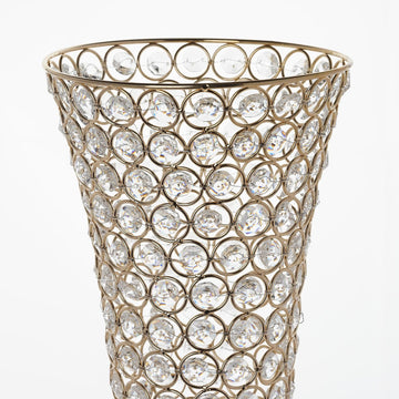 Elevate Your Event Decor with the Gold Crystal Beaded Trumpet Vase Set