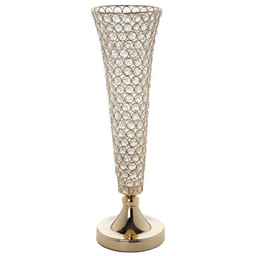 Create an Exquisite Event with the Gold Crystal Beaded Trumpet Vase Set