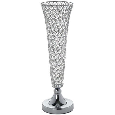 Elegant crystal vase with chrome base, perfect for decorative arrangements.