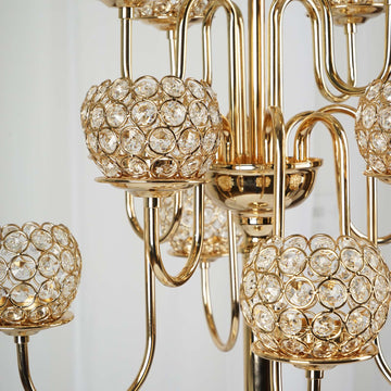 Create a Dazzling Display with Gold Metal Crystal Beaded Candelabra Candle Holders