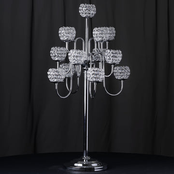 Create an Unforgettable Atmosphere with Silver Metal Crystal Beaded Candelabra Candle Holders