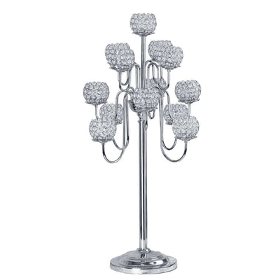 Crystal candle holder with multiple arms and decorative gems