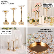 Set Of 3 Gold Crystal Beaded Candle Holder Centerpieces
