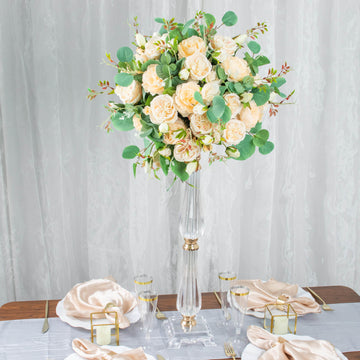 Add Glamour with the Gold / Clear Acrylic Crystal Pillar Candle Stand