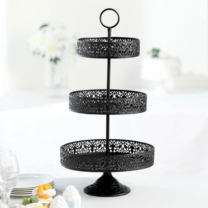 Metal Cupcake Stand 23" 3-Tier Reversible Design Black - Dessert Holder and Serving Tray