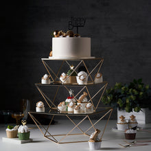 Gold Metal Geometric Stackable Pedestal Cake Stand with Square Glass Top 10 Inch