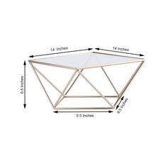 14 Inch Square Glass Top Gold Metal Diamond Cut Cake Stand Geometric Pedestal Display Riser