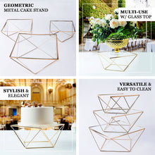 Geometric Diamond Cut Square Glass Top 14 Inch Gold Pedestal Display Riser Metal Cake Stand