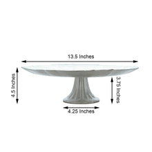 Glass Pedestal Dessert Display Stand In Silver 14 Inch With Scalloped Edge