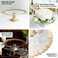 Silver Wavy Edge Glass Pedestal Plate 12 Inch Dessert & Cupcake Holder