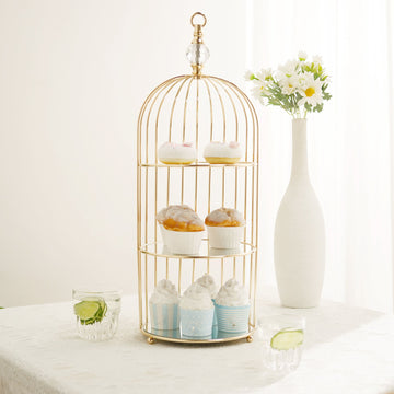 Create Unforgettable Memories with the Gold Crystal Top 3-Tier Bird Cage Cupcake Cake Stand