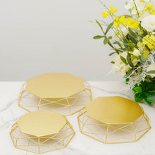 Gold Octagon Cake Stands Set Of Three Metal And Reversible Baskets 7 Inch 9 Inch 11 Inch