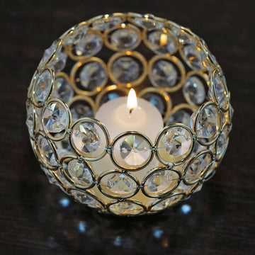Elegant Gold Crystal Beaded Metal Votive Tealight Candle Holder