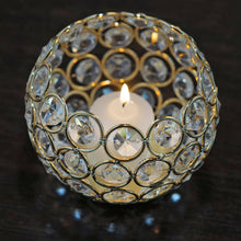 Crystal Beaded Gold Metal Round Candle Holder 4 Inch