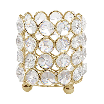Gold crystal candle holder with elegant design and round gems.