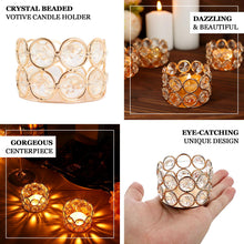 1.5 Inch Crystal Beaded Gold Metal Votive Candle Holders 6 Pack