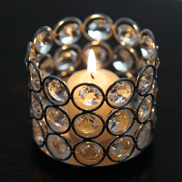Silver Crystal Beaded Metal Votive Tealight Candle Holder - The Perfect Decorative Accent