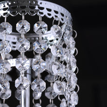 Metallic Silver Chandelier Candle Holder With Crystal Beads 8 Inch