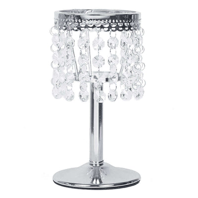 Crystal beaded candle holder with silver base and elegant design