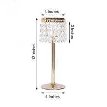Gold Metal Chandelier Candle Stand With Crystal Beads 12 Inch