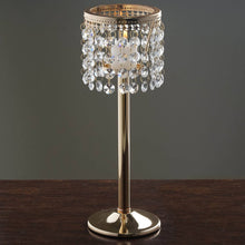 12 Inch Gold Metal Candle Stand With Crystal Beads Chandelier