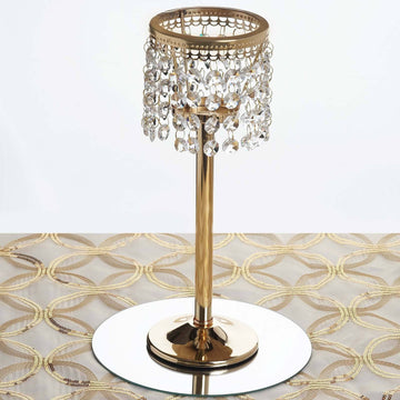 Create an Exquisite Atmosphere with Gold Crystal Beaded Chandelier Votive Pillar Candle Holder
