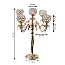 Gold Crystal Beaded Globe Candelabra Candle Holder 25 Inch 5 Arm Metal Stand