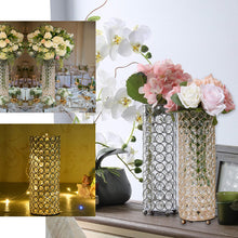 16 Inch Tall Full Crystal Beaded Pillar Candle Holder Stand In Gold Metal 
