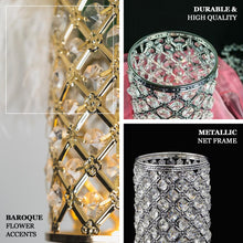 Silver Crystal Beaded Pillar Votive Candle Holder Set, Multipurpose Crystal Flower Stem Vase