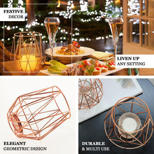 7 Inch Geometric Blush & Rose Gold Metal Wired Candle & Glass Votive Holder Set 2 Pack
